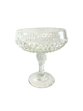 Vintage Indiana Glass 7” Clear Cut Diamond Point Pedestal Candy Dish Compote
